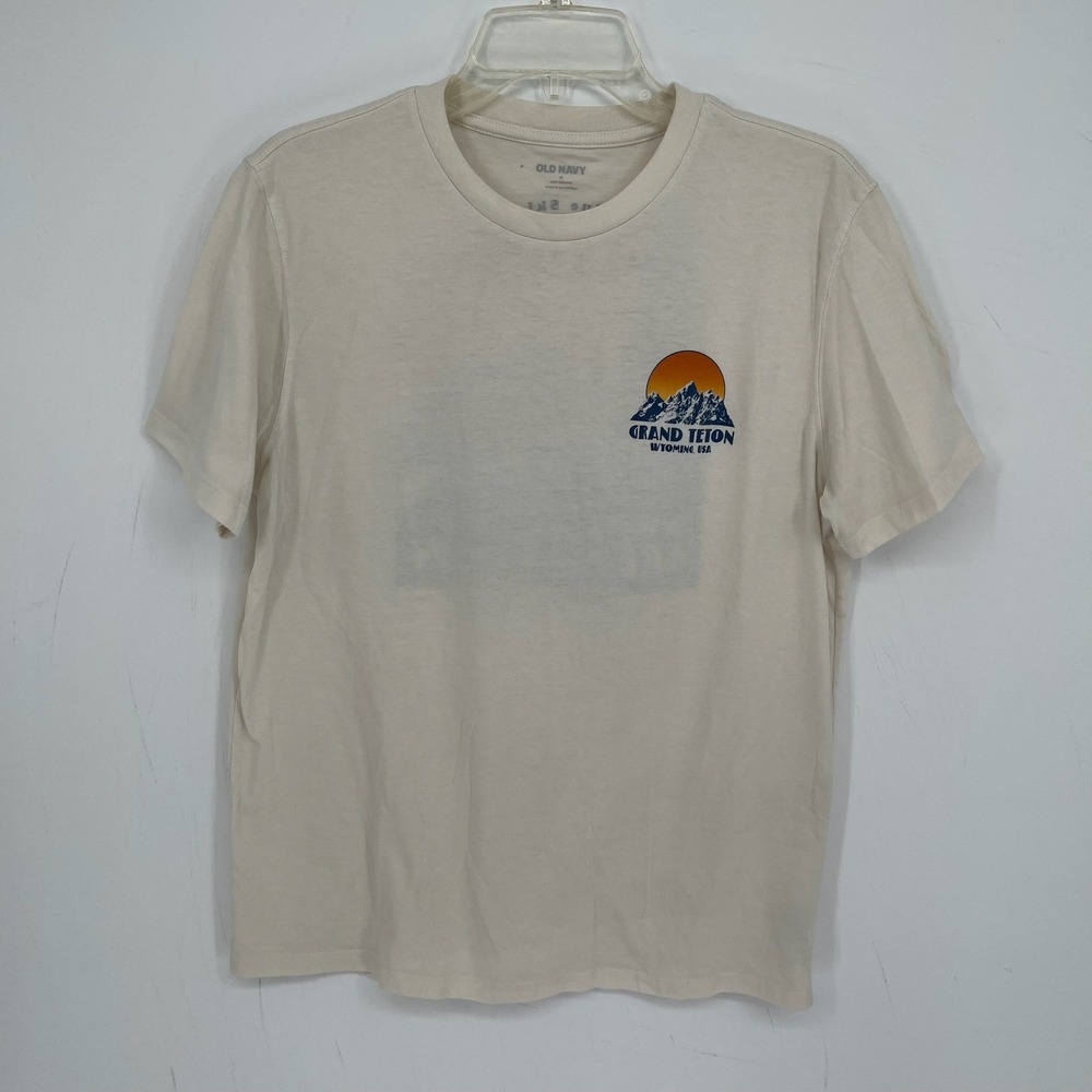 Old Navy Men's Cream Grand Teton Graphic Soft Washed Short Sleeve T-Shirt Size M
